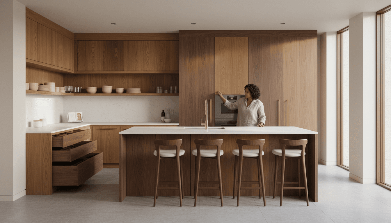 Professional cabinet installation in modern kitchen with custom wooden cabinets and storage solutions