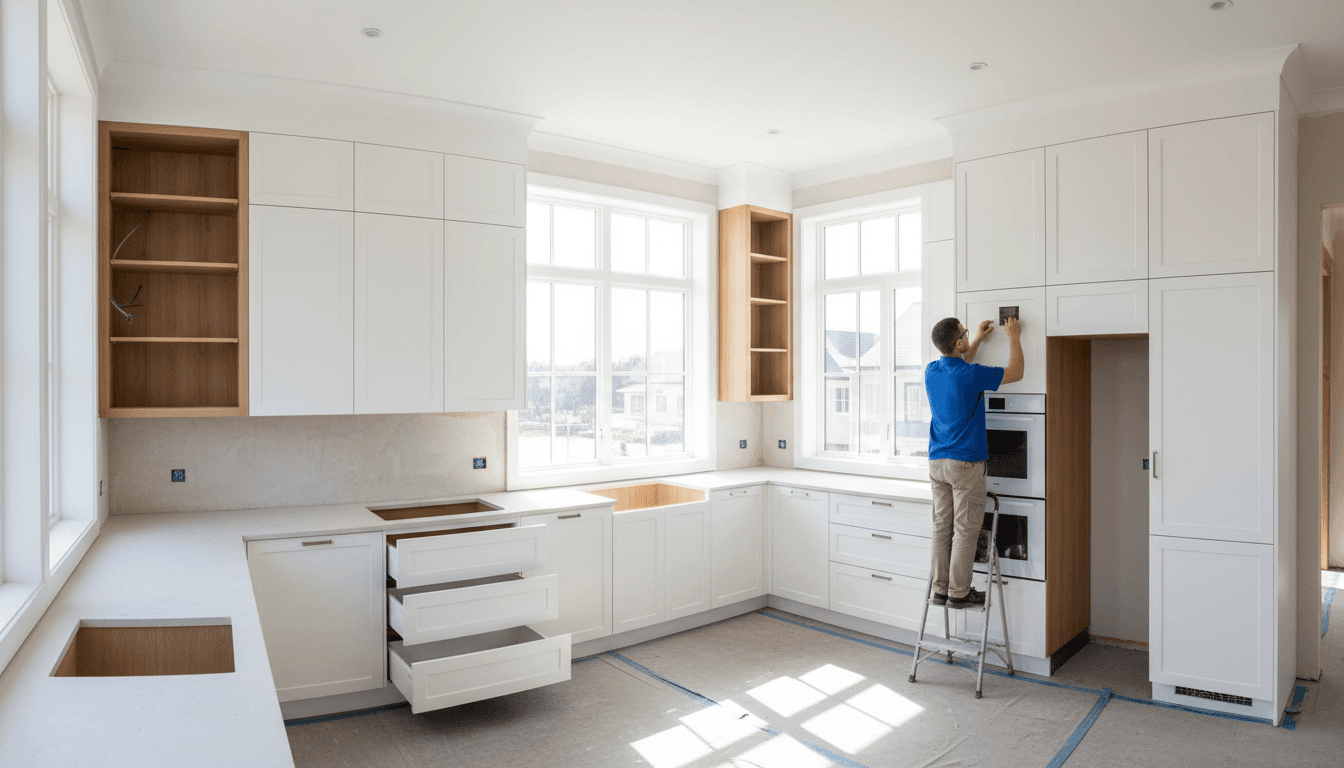 Custom cabinet installation in residential kitchen